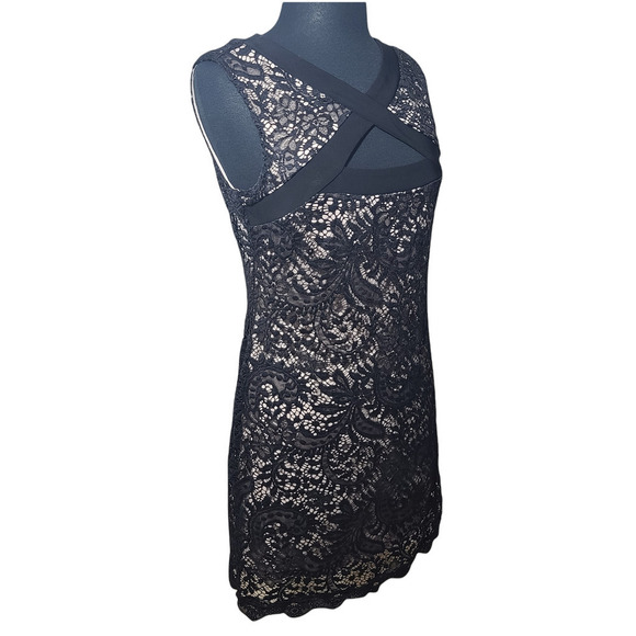 Love fast live hard lace black dress key hole sleeveless sz L - Picture 2 of 8